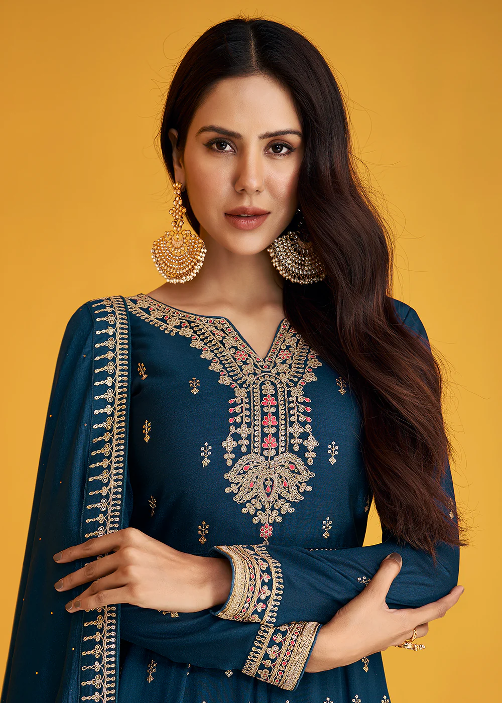 Gorgeous Blue Silk Festive Long Anarkali Featuring Sonam Bajwa - Image 2