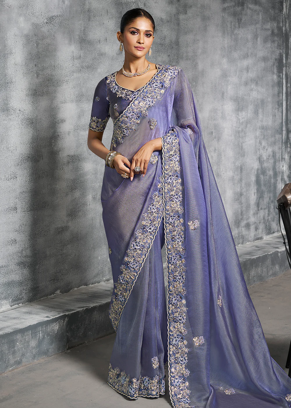 Gorgeous Blue Tissue Zari Party Wear Designer Saree