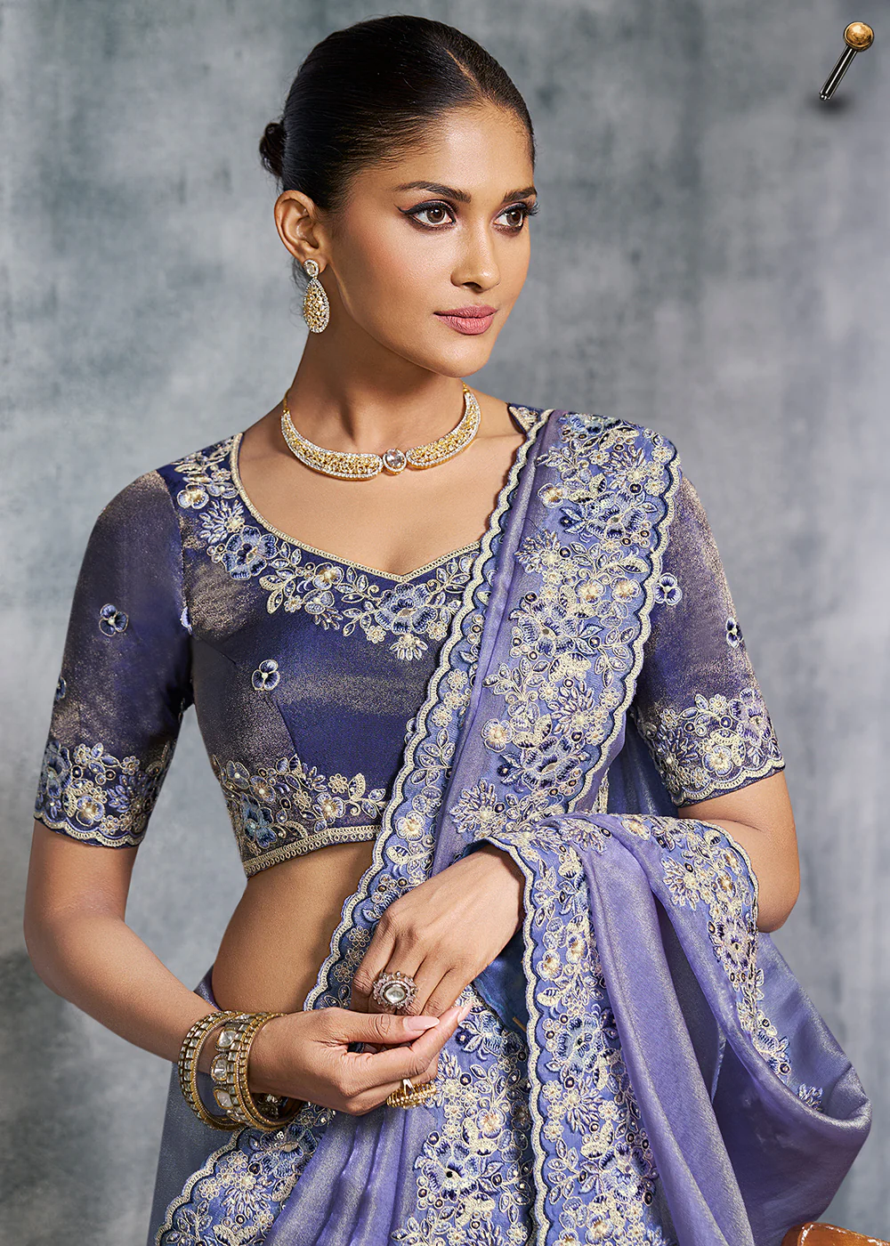 Gorgeous Blue Tissue Zari Party Wear Designer Saree - Image 2