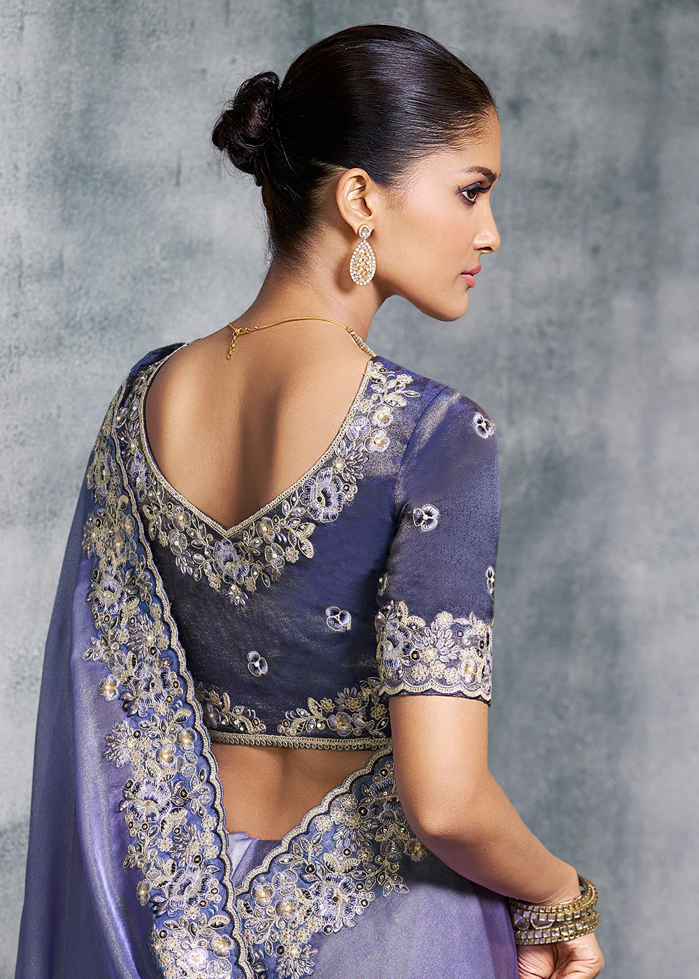 Gorgeous Blue Tissue Zari Party Wear Designer Saree - Image 3