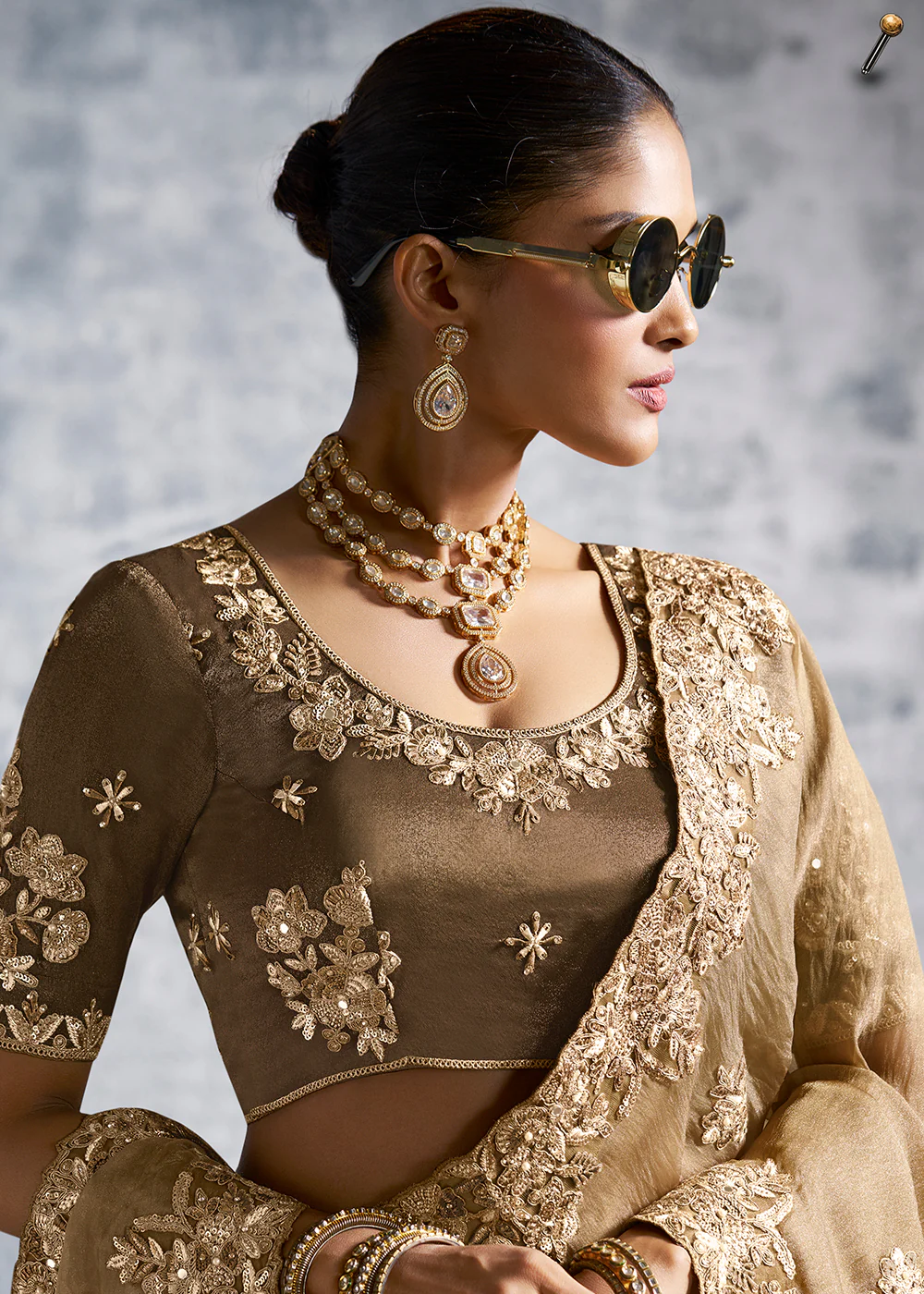 Gorgeous Brown Tissue Zari Party Wear Designer Saree - Image 2