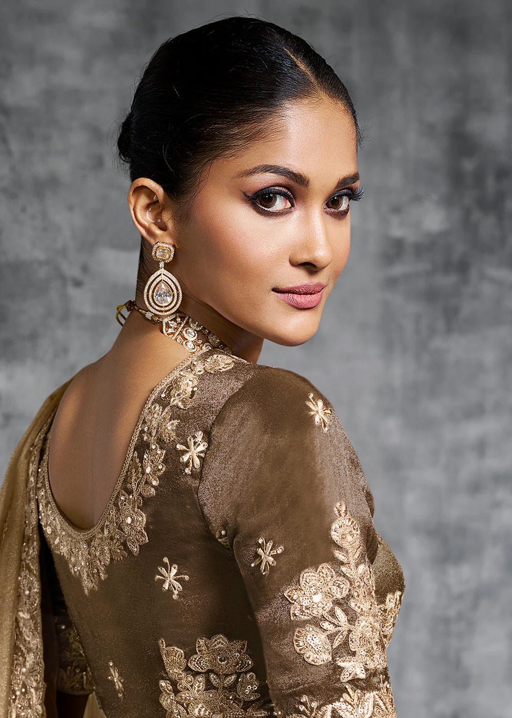 Gorgeous Brown Tissue Zari Party Wear Designer Saree - Image 3