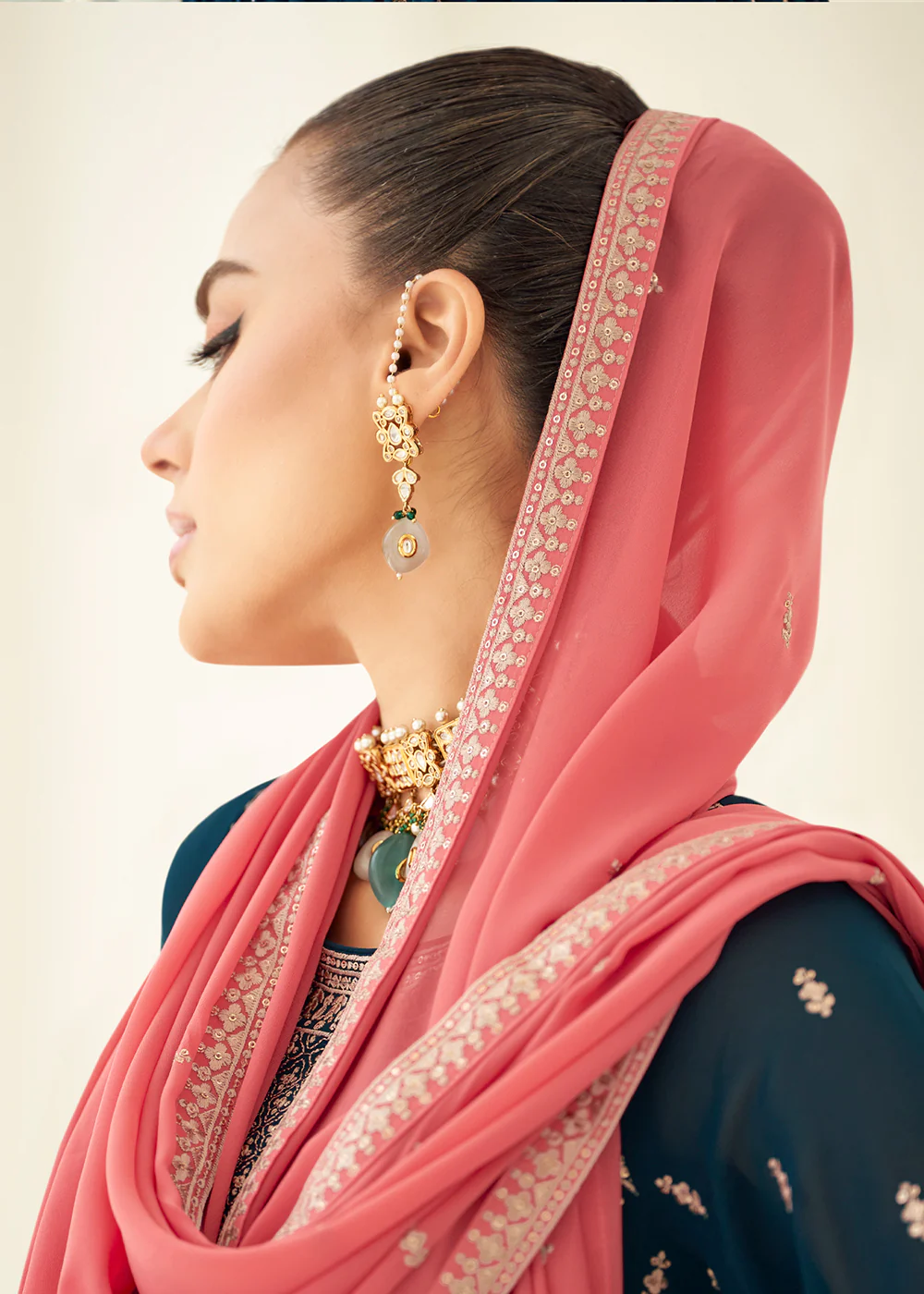 Gorgeous Georgette Blue & Pink Wedding Palazzo Suit - Image 5