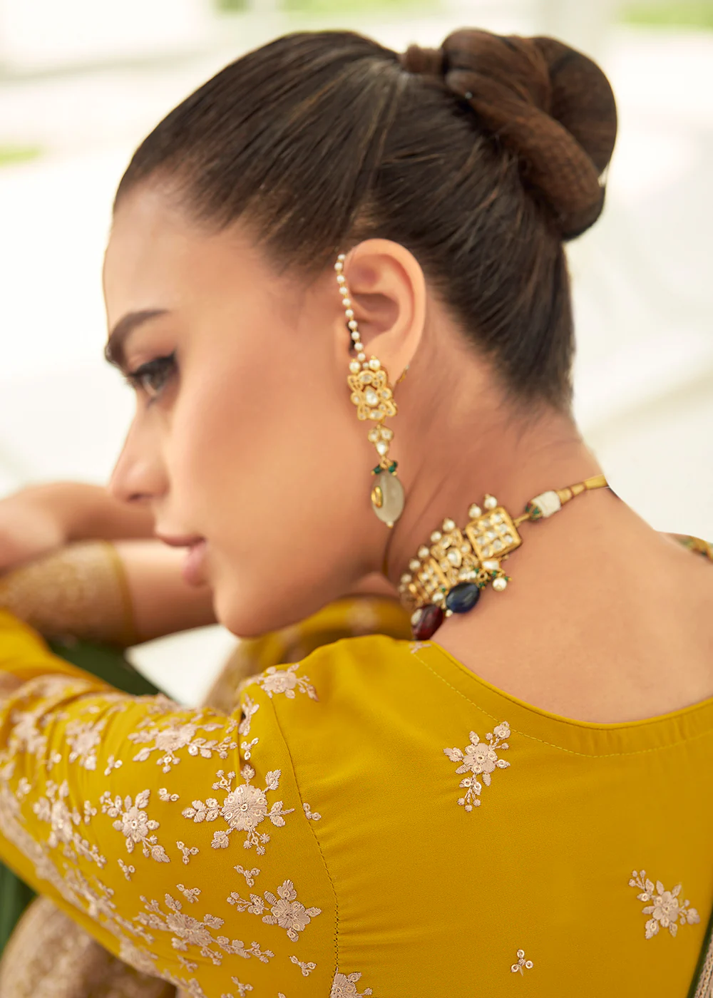 Gorgeous Georgette Yellow & Green Wedding Palazzo Suit - Image 4
