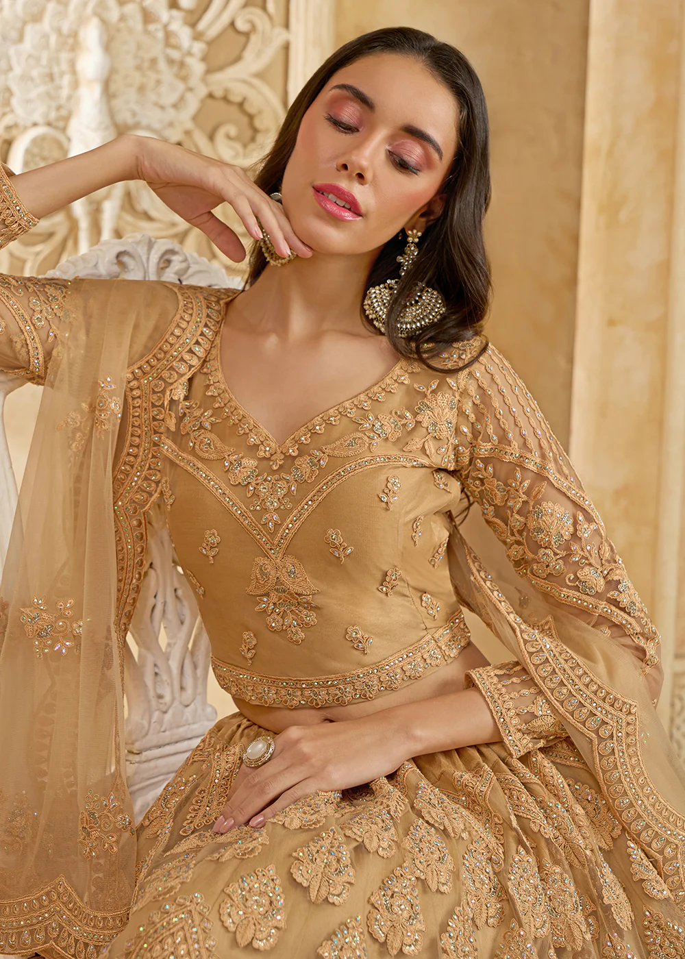 Gorgeous Golden Heavy Net Embroidered Bridal Lehenga Choli - Image 2