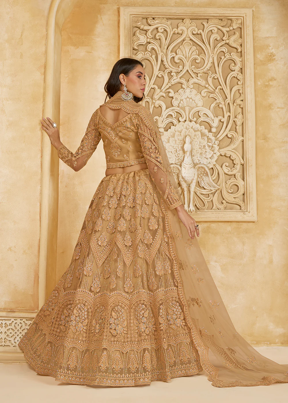 Gorgeous Golden Heavy Net Embroidered Bridal Lehenga Choli - Image 3