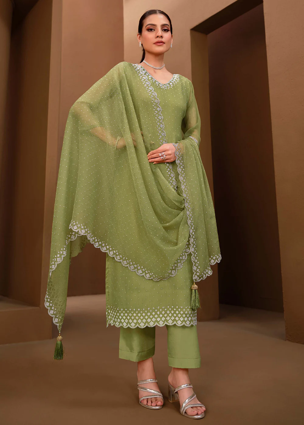 Gorgeous Green Swarovski Embellished Festive Salwar Suit