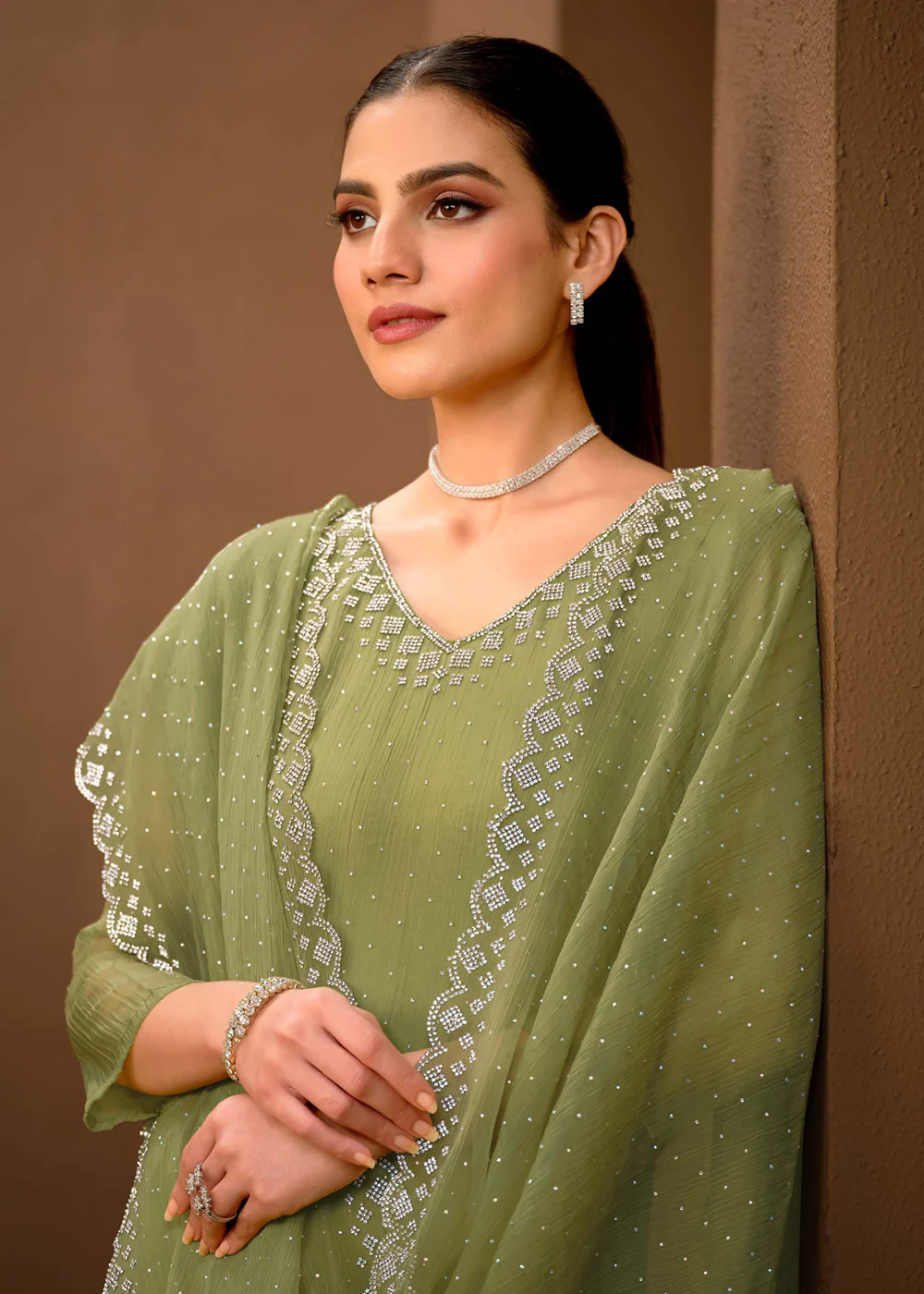 Gorgeous Green Swarovski Embellished Festive Salwar Suit - Image 2