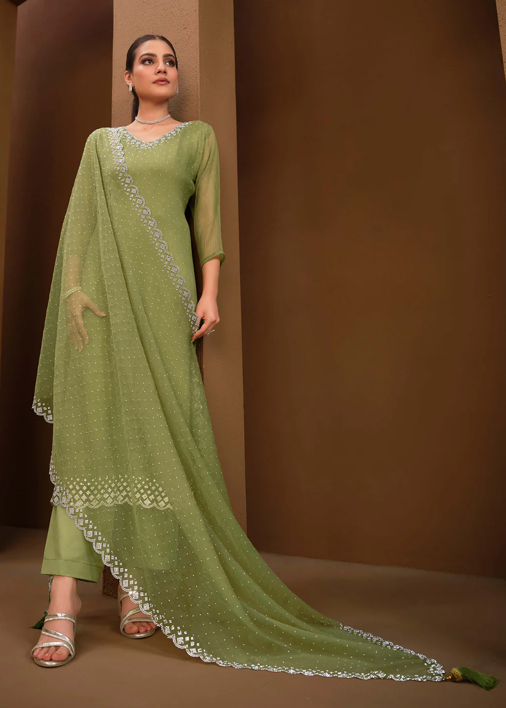 Gorgeous Green Swarovski Embellished Festive Salwar Suit - Image 3