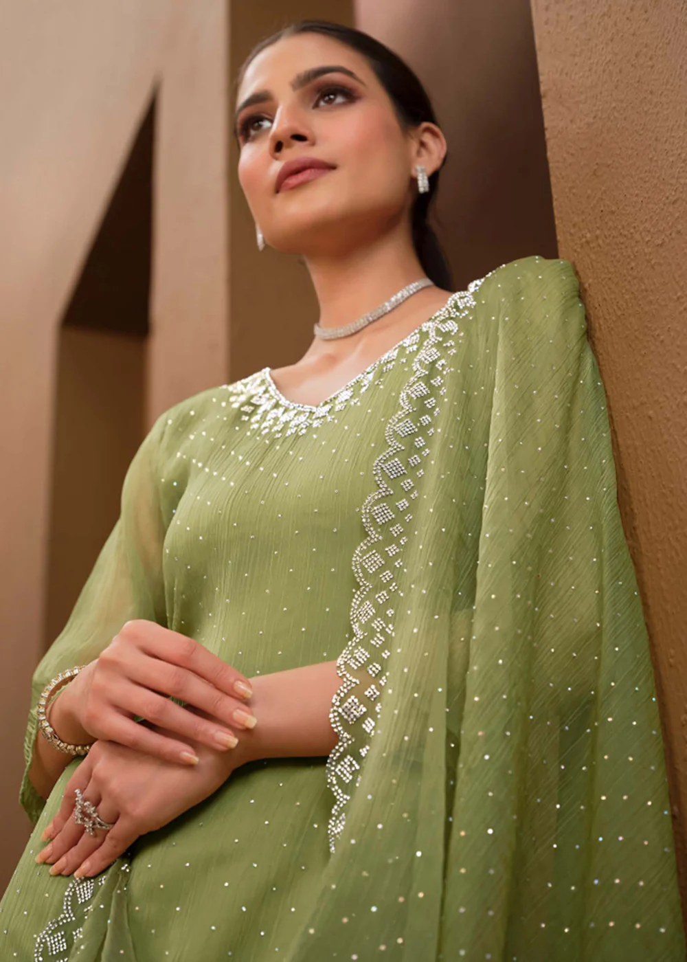 Gorgeous Green Swarovski Embellished Festive Salwar Suit - Image 4