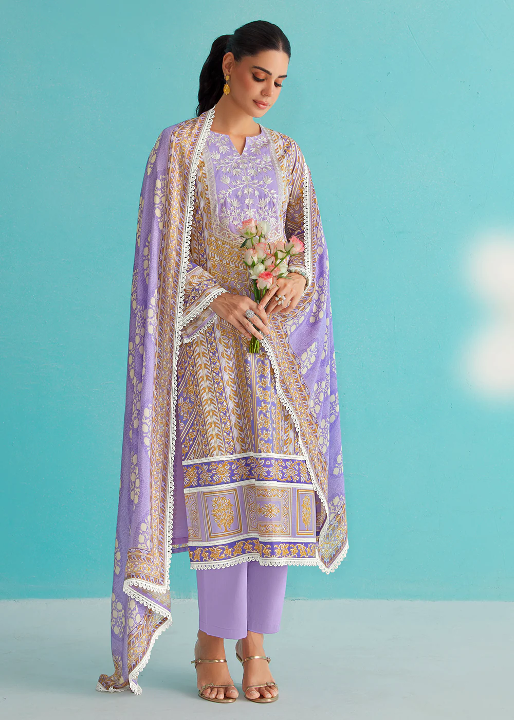 Gorgeous Lilac Lawn Embroidered Festive Salwar Suit