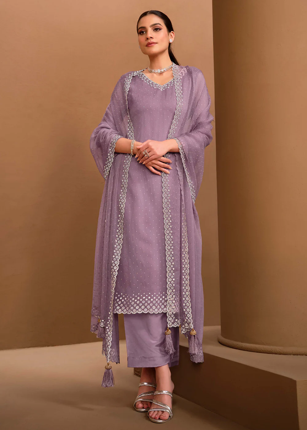 Gorgeous Lilac Swarovski Embellished Festive Salwar Suit