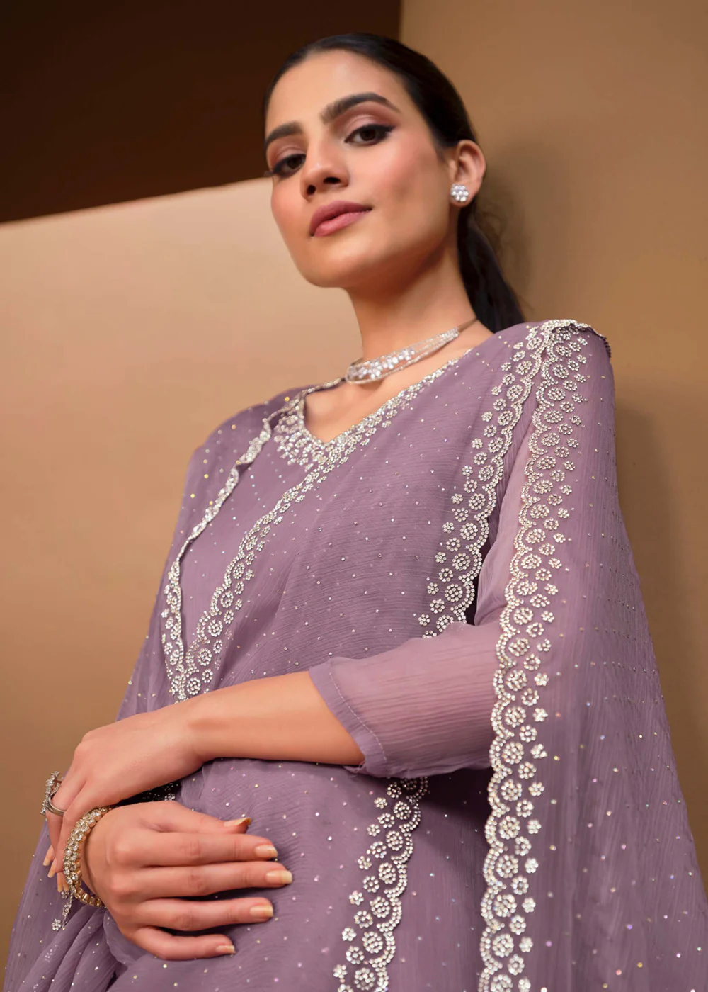 Gorgeous Lilac Swarovski Embellished Festive Salwar Suit - Image 2