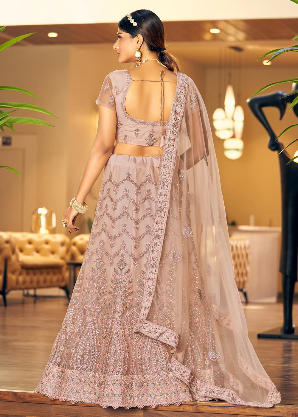 Gorgeous Peach Fancy Fabric Wedding Lehenga Choli - Image 3