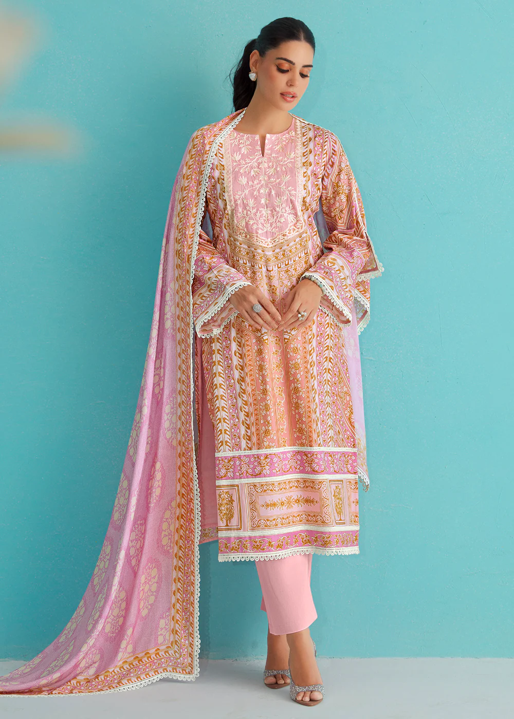 Gorgeous Pink Lawn Embroidered Festive Salwar Suit