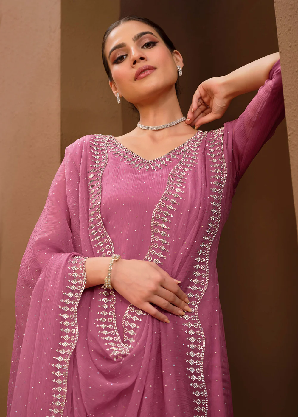Gorgeous Pink Swarovski Embellished Festive Salwar Suit - Image 2