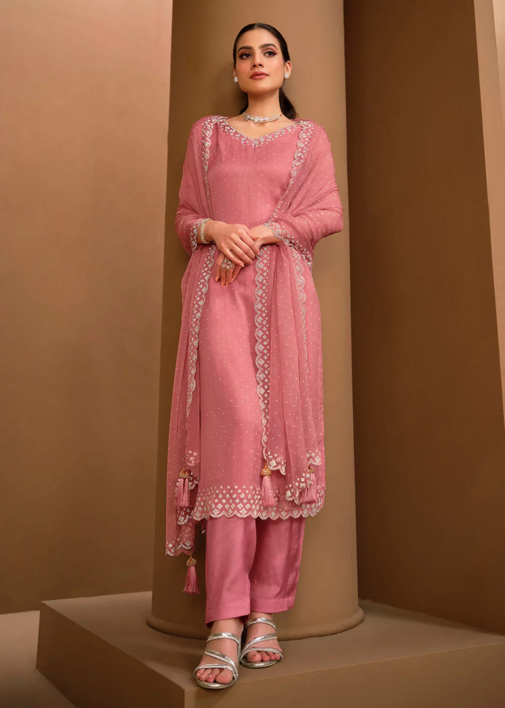 Gorgeous Pink Swarovski Embellished Festive Salwar Suit - Image 3
