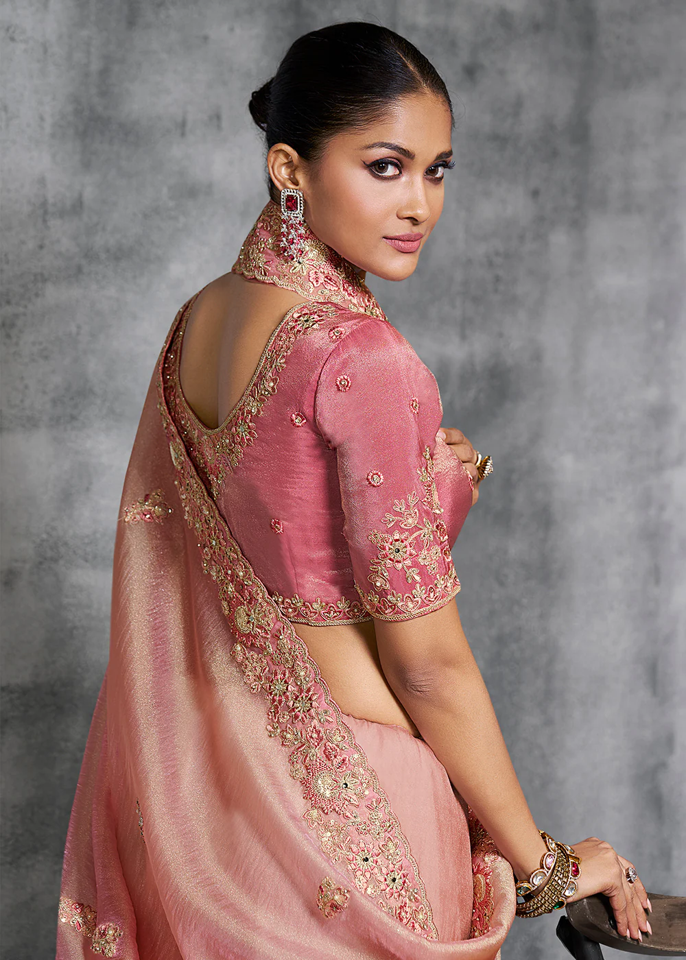 Gorgeous Pink Tissue Zari Party Wear Designer Saree - Image 3