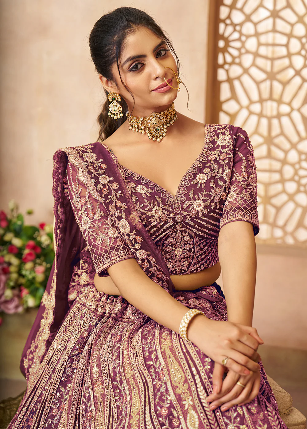 Gorgeous Purple Heavy Embroidered Bridal Lehenga for Sangeet - Image 2