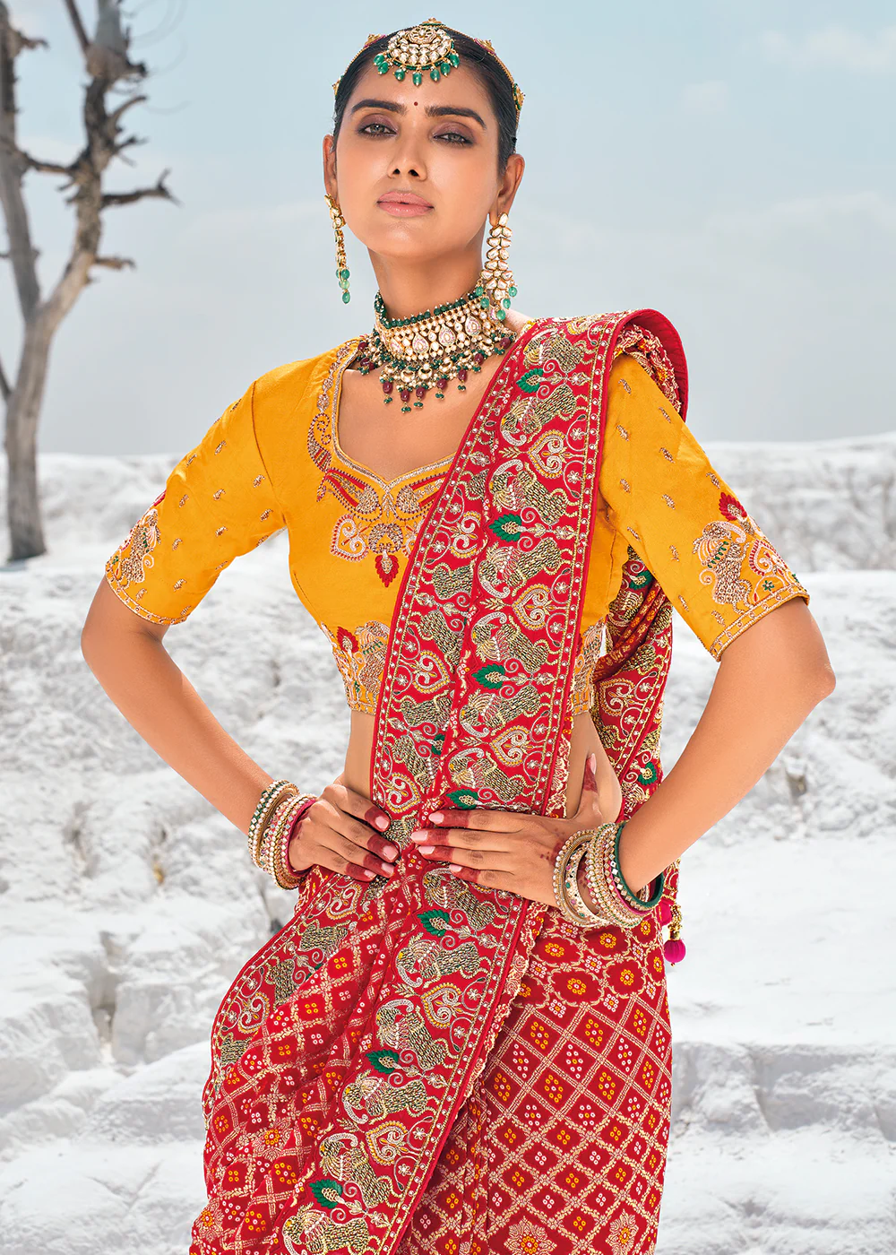 Gorgeous Red Georgette Wedding Bandhani Patola Saree - Image 2