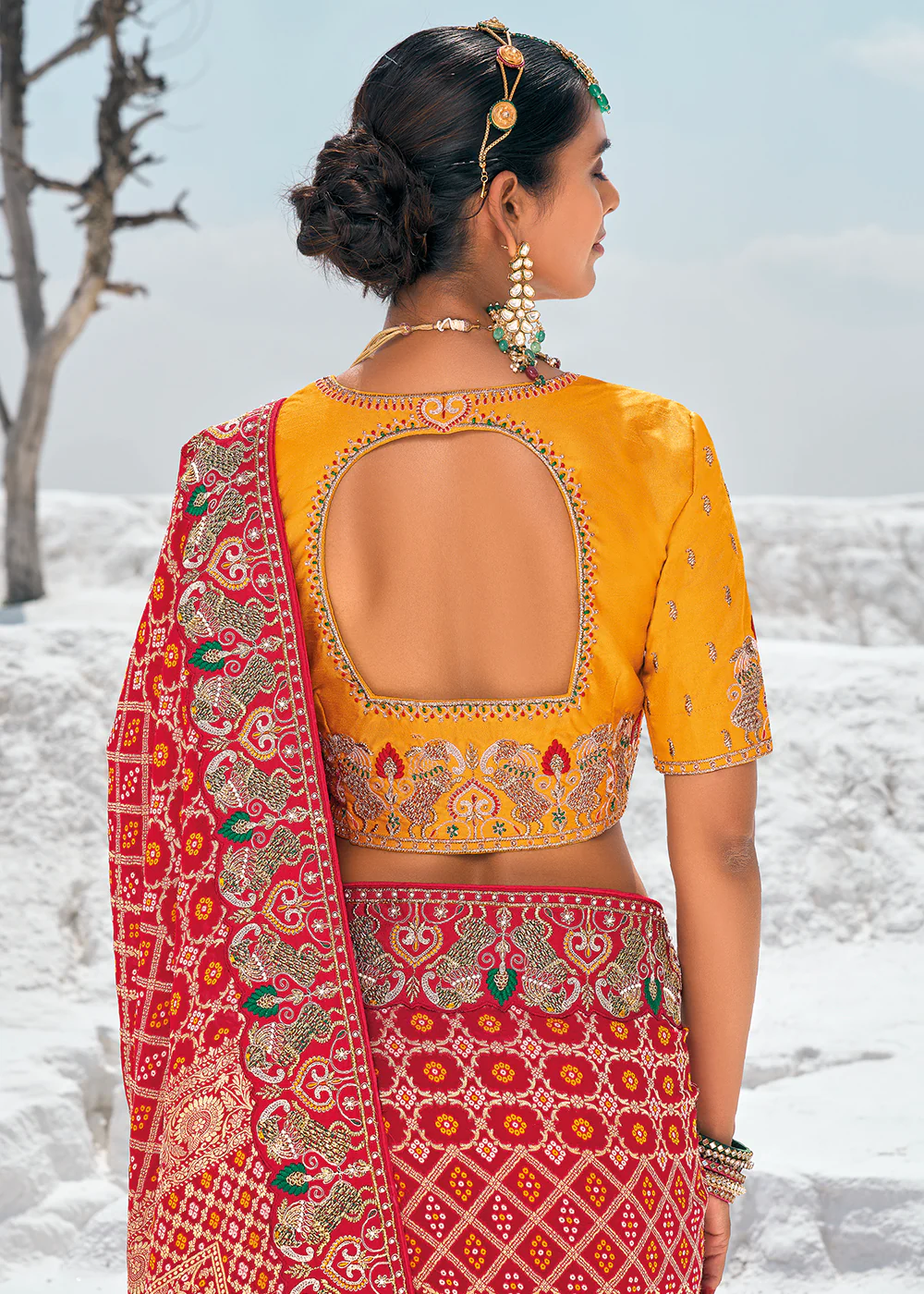 Gorgeous Red Georgette Wedding Bandhani Patola Saree - Image 3