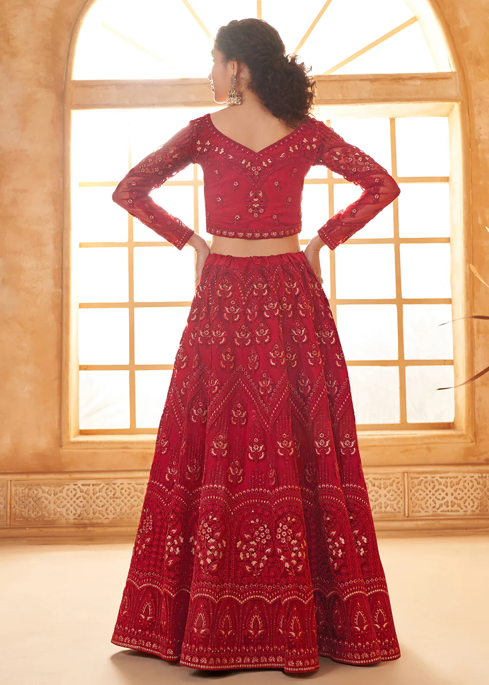 Gorgeous Red Heavy Net Embroidered Bridal Lehenga Choli - Image 3