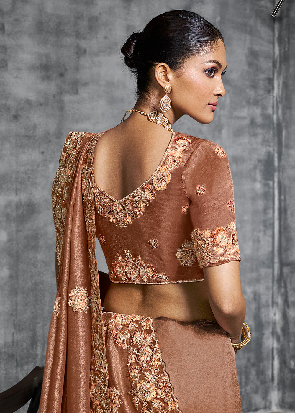 Gorgeous Rust Tissue Zari Party Wear Designer Saree - Image 3