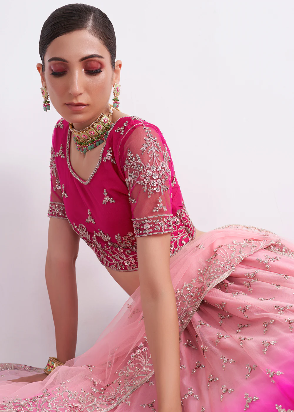 Gorgeous Shaded Pink Heavy Embroidered Bridal Lehenga Choli - Image 2