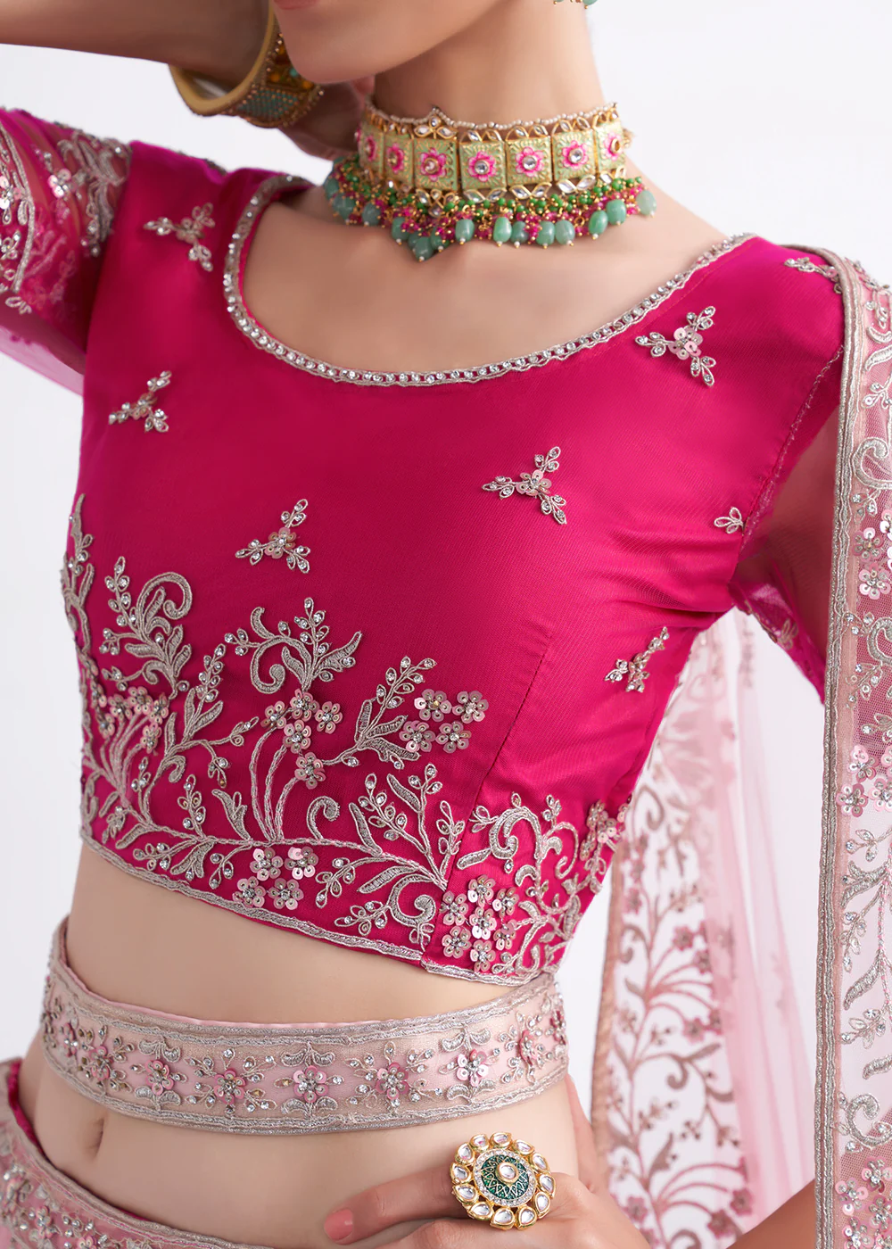 Gorgeous Shaded Pink Heavy Embroidered Bridal Lehenga Choli - Image 3