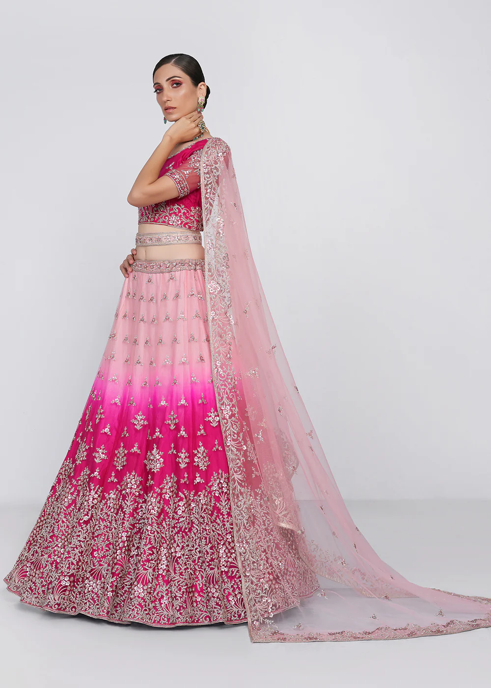 Gorgeous Shaded Pink Heavy Embroidered Bridal Lehenga Choli - Image 4