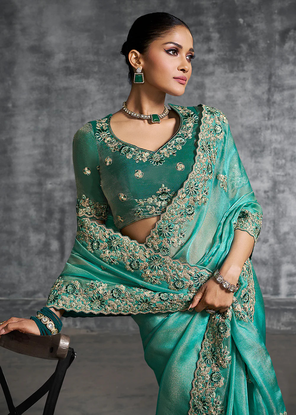 Gorgeous Turquoise Tissue Zari Party Wear Designer Saree - Image 2