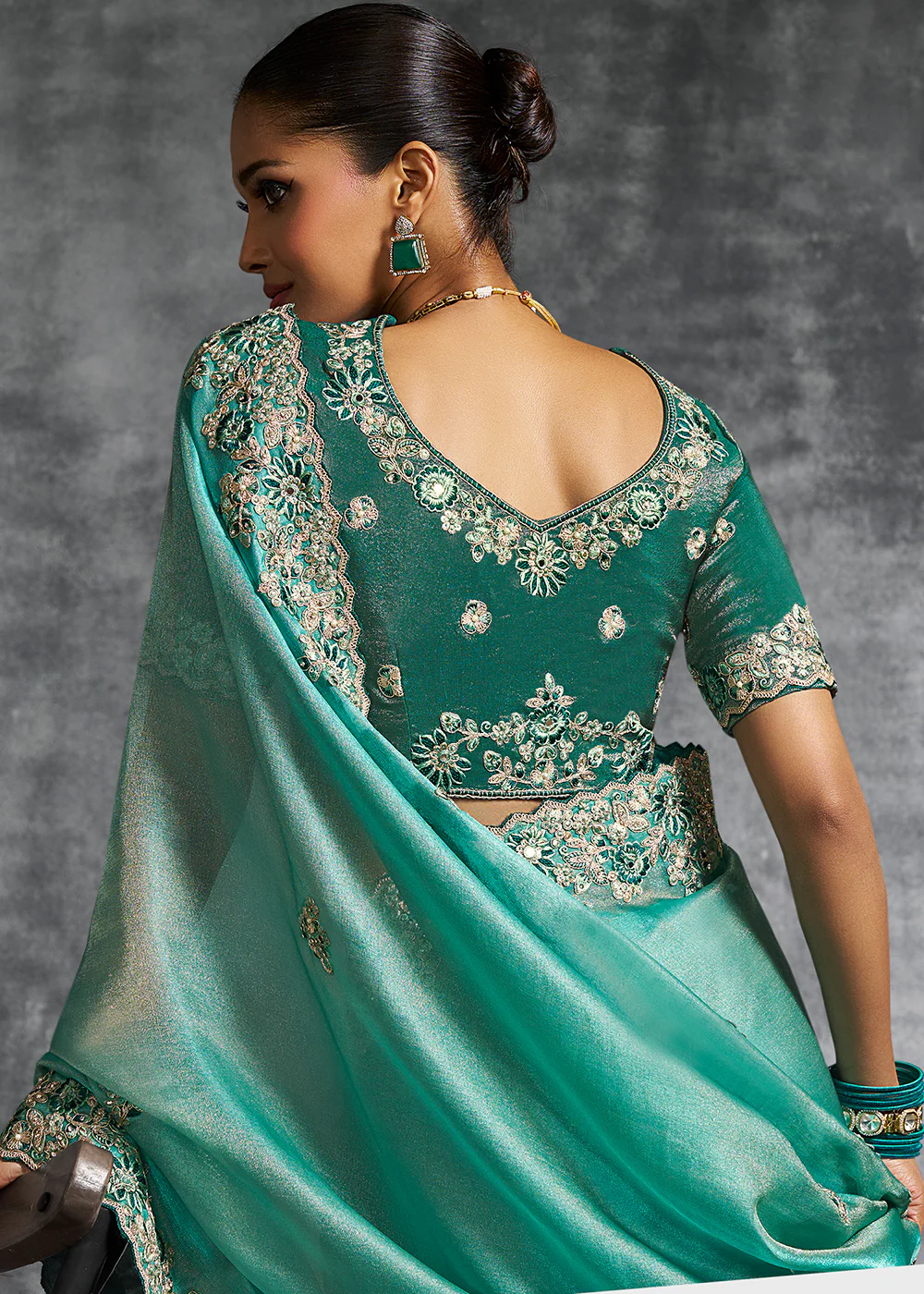 Gorgeous Turquoise Tissue Zari Party Wear Designer Saree - Image 3