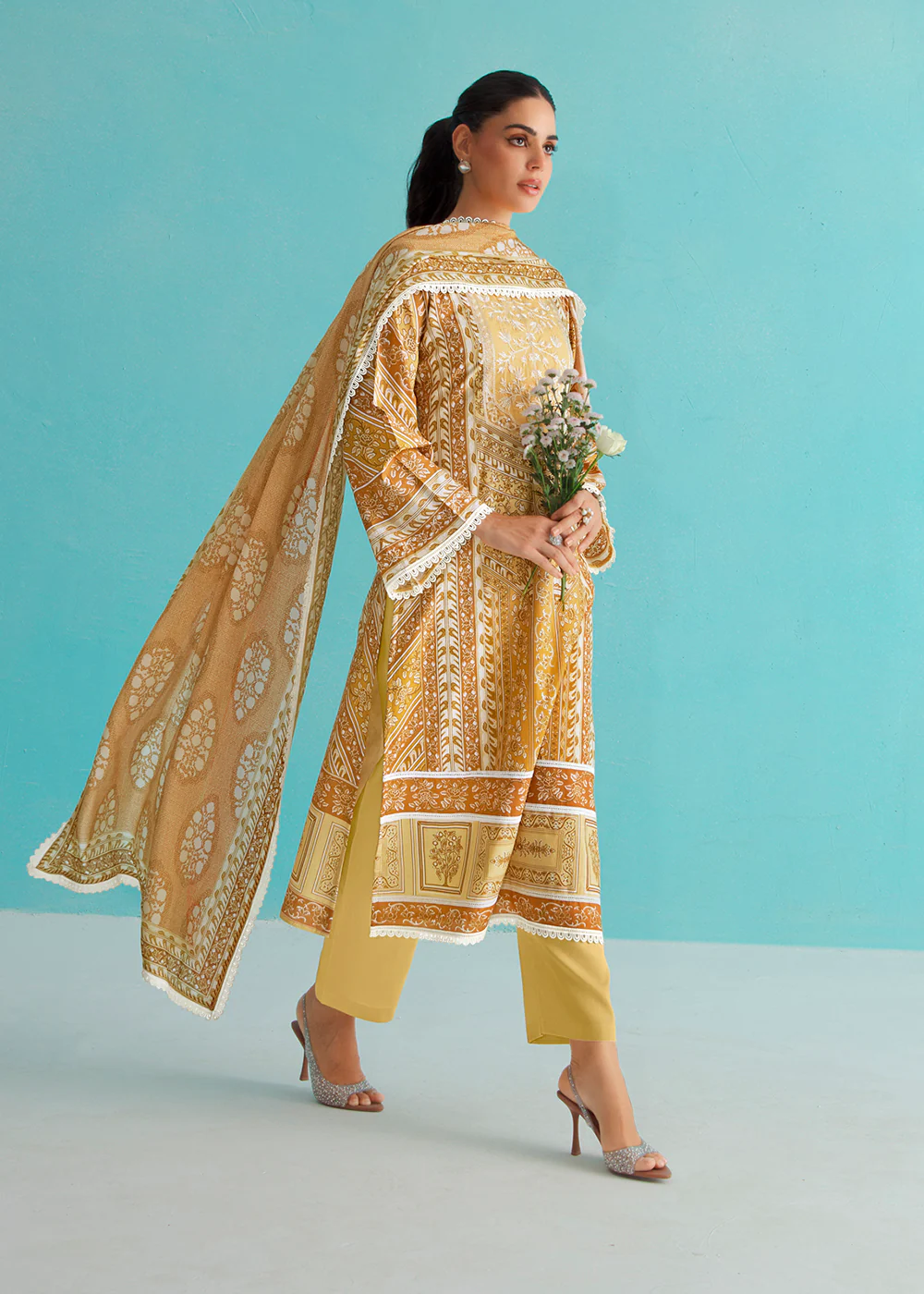 Gorgeous Yellow Lawn Embroidered Festive Salwar Suit - Image 3