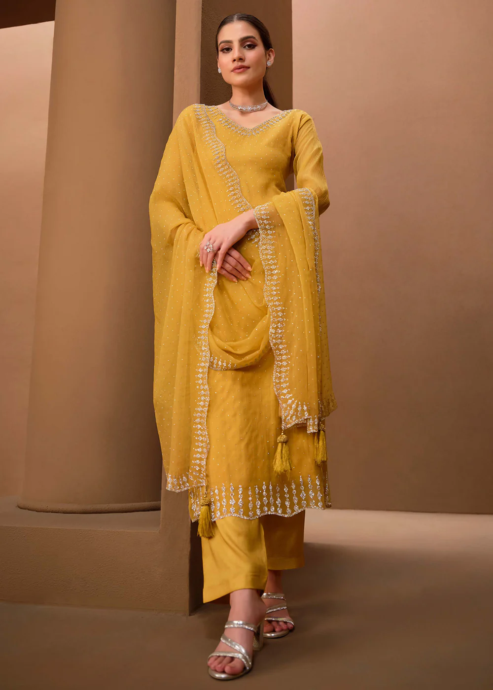 Gorgeous Yellow Swarovski Embellished Festive Salwar Suit