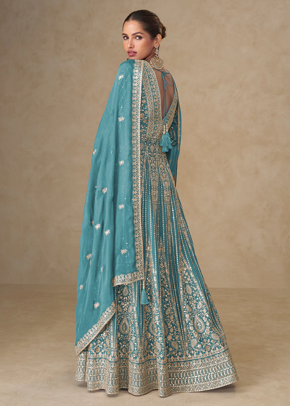 Graceful Blue All Over Embroidered Wedding Anarkali Gown - Image 2