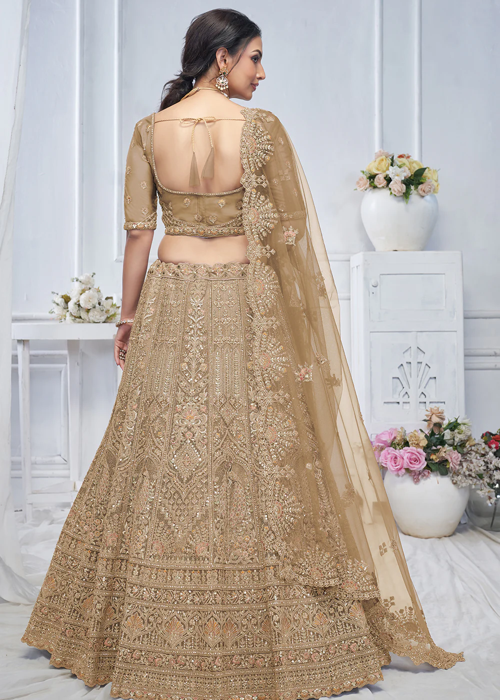 Graceful Brown All Over Embroidered Designer Lehenga Choli - Image 3