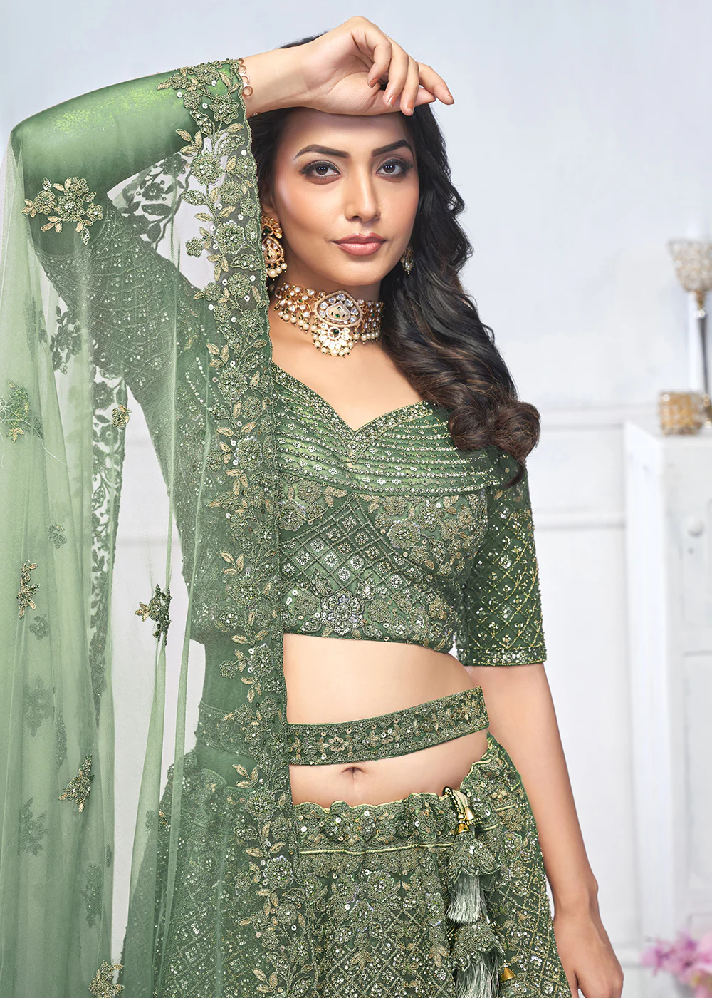 Graceful Green Trendy Style Designer Bridal Lehenga Choli - Image 2