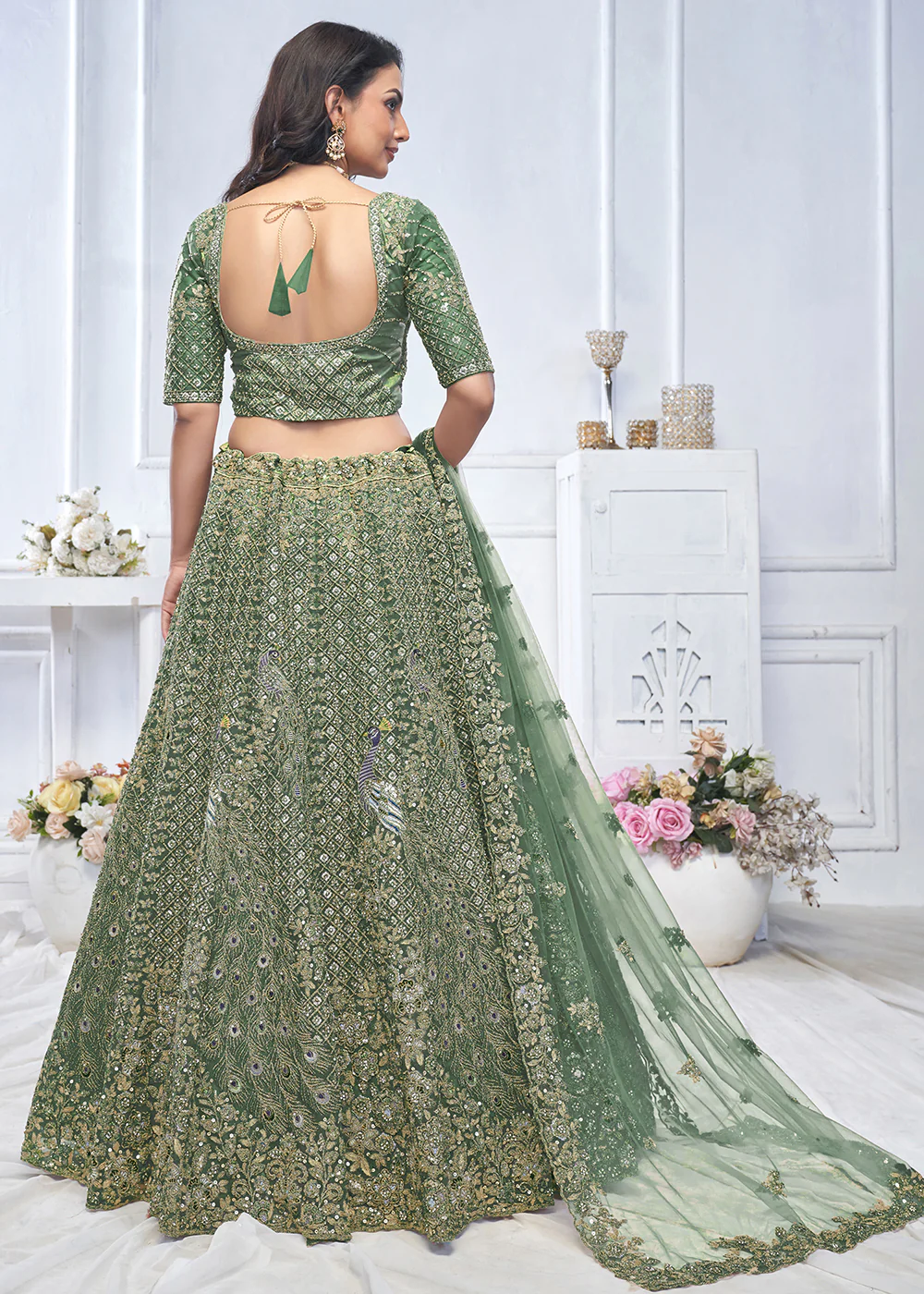 Graceful Green Trendy Style Designer Bridal Lehenga Choli - Image 3
