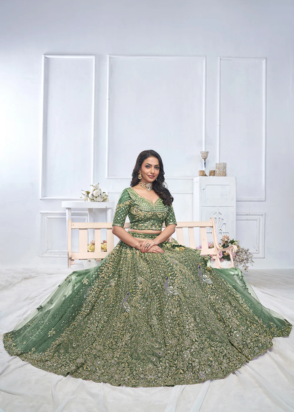Graceful Green Trendy Style Designer Bridal Lehenga Choli - Image 4