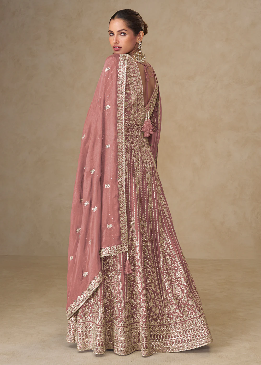 Graceful Peach All Over Embroidered Wedding Anarkali Gown - Image 2