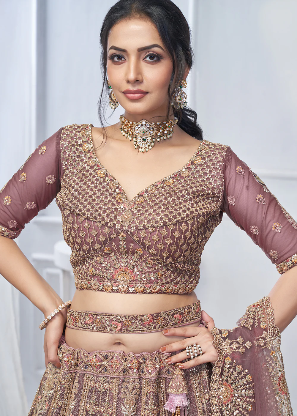 Graceful Pink All Over Embroidered Designer Lehenga Choli - Image 2