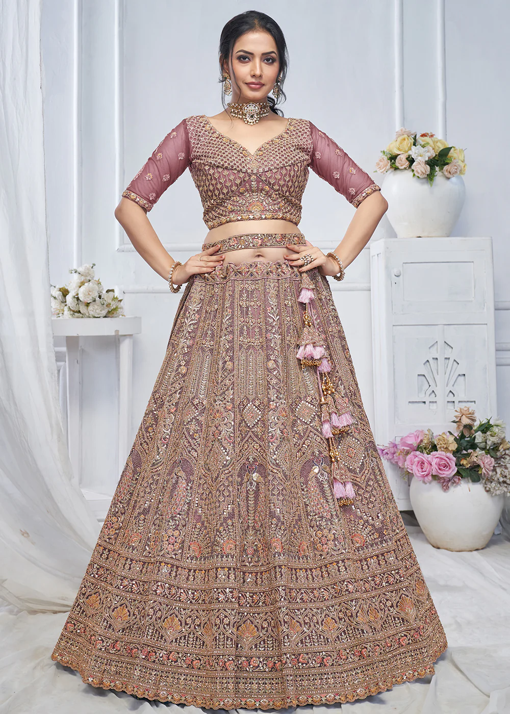 Graceful Pink All Over Embroidered Designer Lehenga Choli - Image 5
