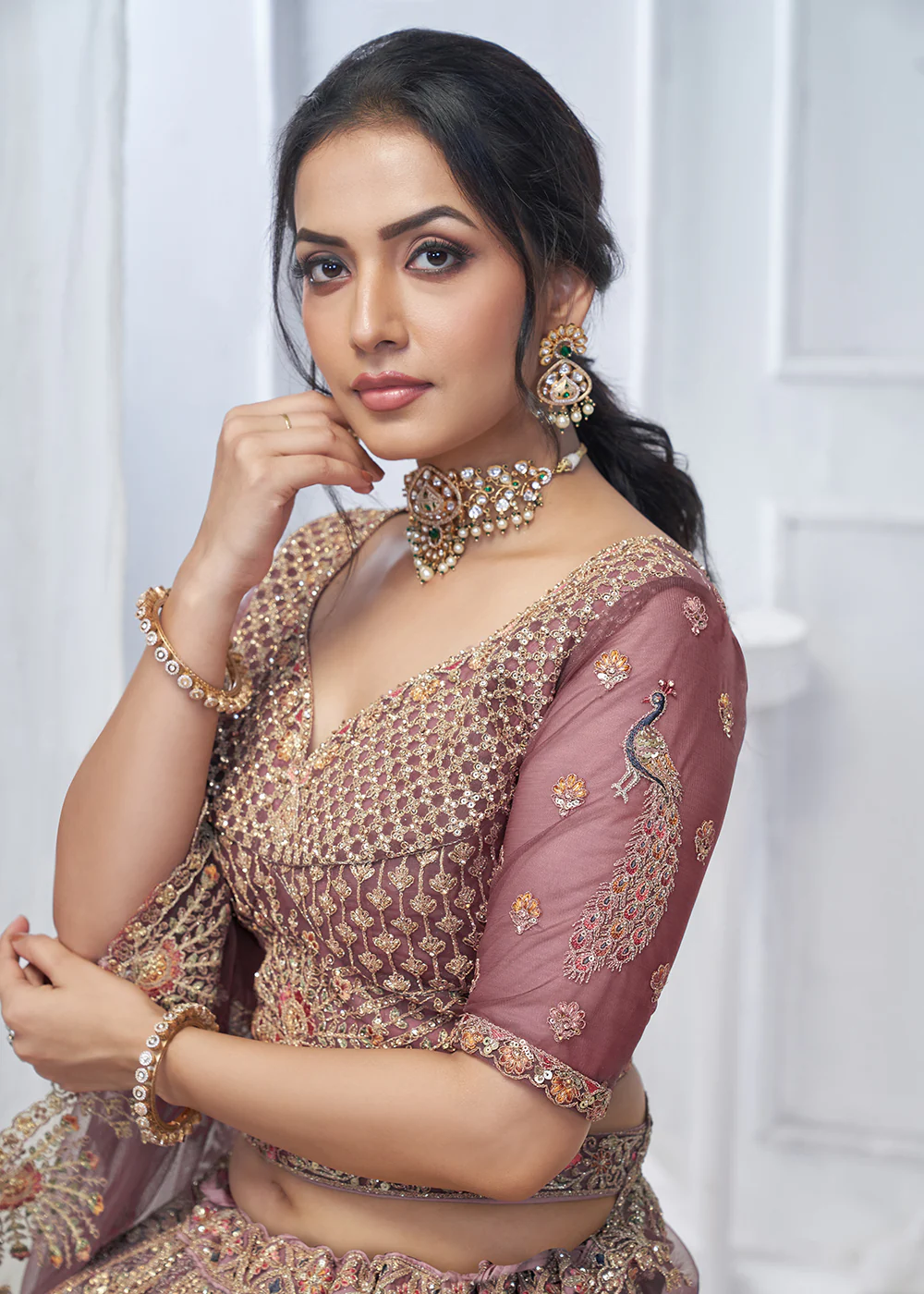 Graceful Pink All Over Embroidered Designer Lehenga Choli - Image 6