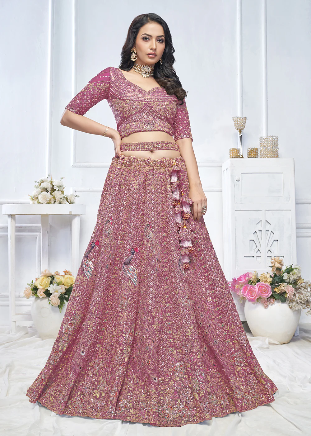 Graceful Pink Trendy Style Designer Bridal Lehenga Choli - Image 5