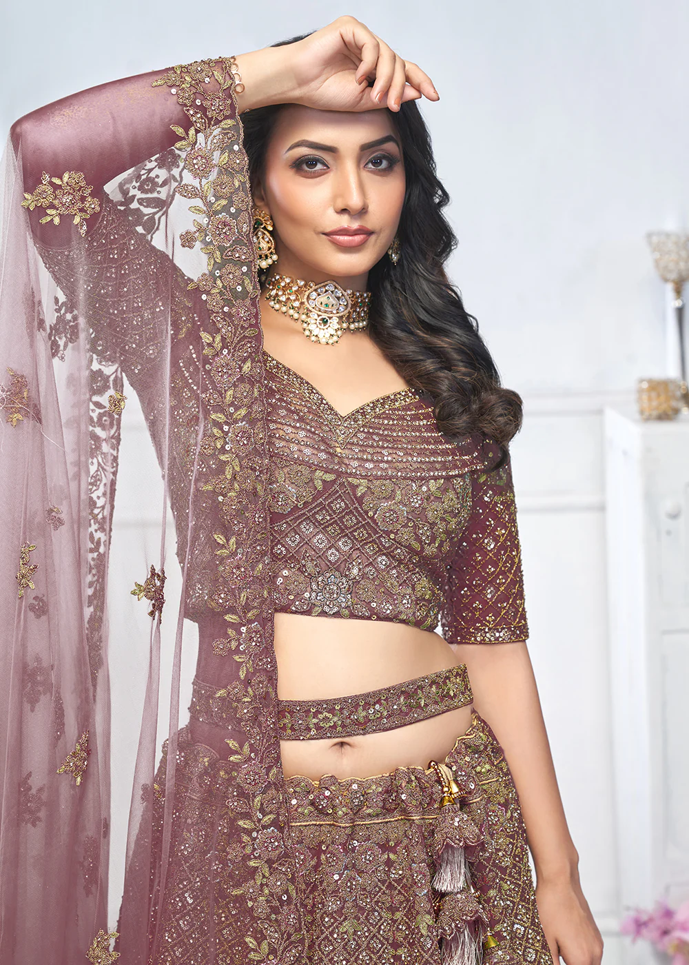 Graceful Purple Trendy Style Designer Bridal Lehenga Choli - Image 2