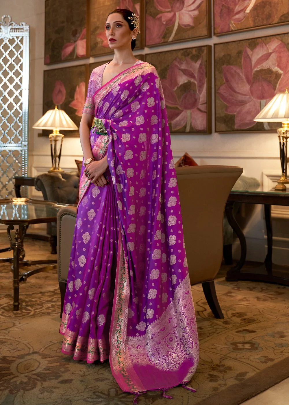 Grape Purple Banarasi Silk Authentic Indian Saree