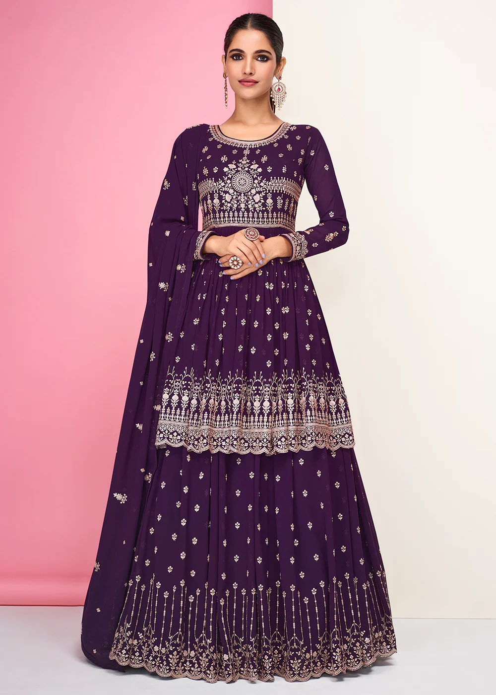 Grape Purple Sharara Top Style Lehenga Anarkali