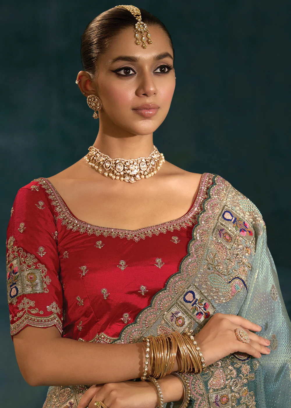 Gray Cut Dana & Mirror Work Designer Saree - Image 2