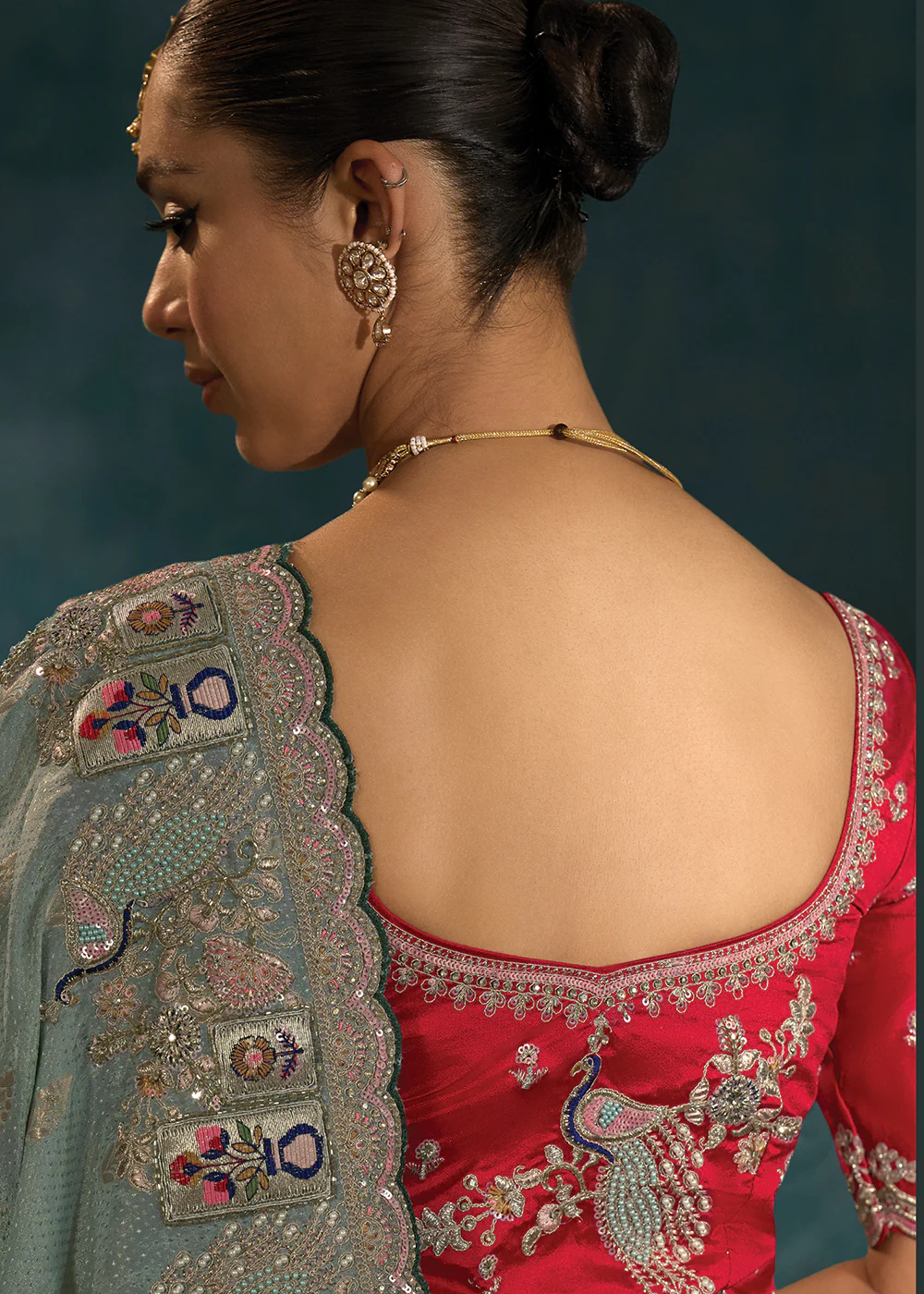 Gray Cut Dana & Mirror Work Designer Saree - Image 4