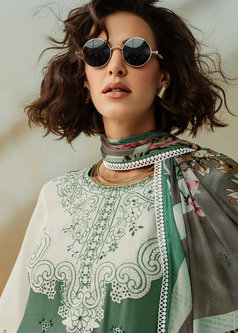Green Applique Embroidered Muslin Pant Style Salwar Suit - Image 4